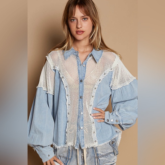 #174 CLOSEOUT FIRM 🌸New! Pol Oversized Cotton Studded Jacket Top - Picture 2 of 4